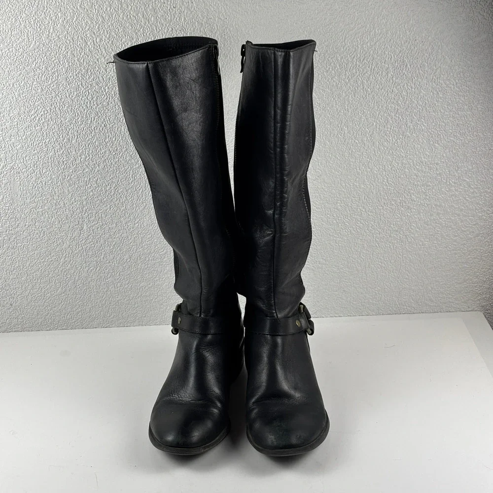 14th & Union Riding Boots Women 6.5 Black Leather Stretch Harness Moto Streewear